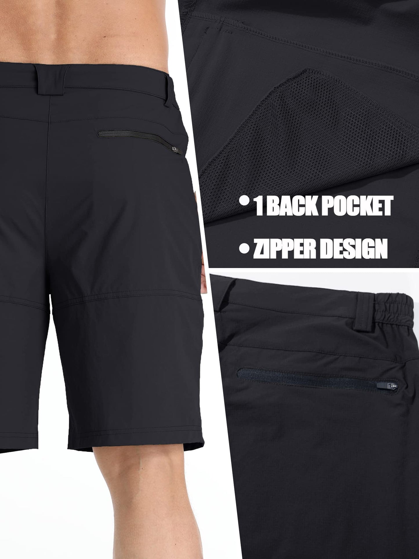 TACVASEN Mens 10" Hiking Cargo Shorts Golf Casual Lightweight Quick Dry Summer Dress Fishing Travel Shorts with Zipper Pockets Black 40