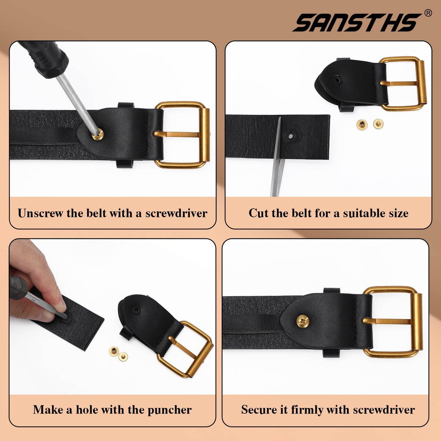 SANSTHS Belts for Women for Jeans Coats Dresses, Leather Belt Women with Classic Bronze Buckle, Brown L