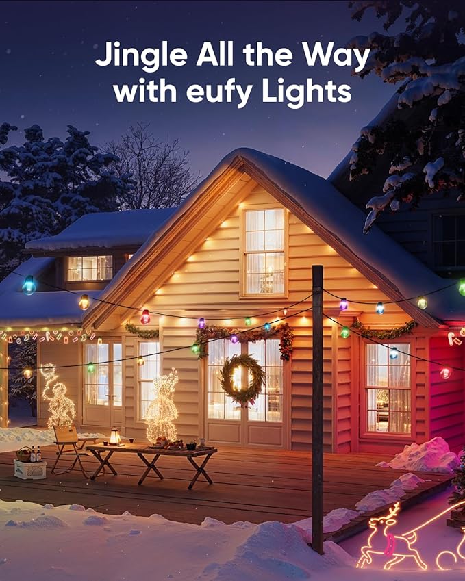 eufy Permanent Outdoor Lights E22, 50ft with 30 Triple-LED Lights, Smart RGBWW, Daily and Holiday, Up to IP67 Waterproof, AI Lighting Themes for Halloween, Christmas, Black