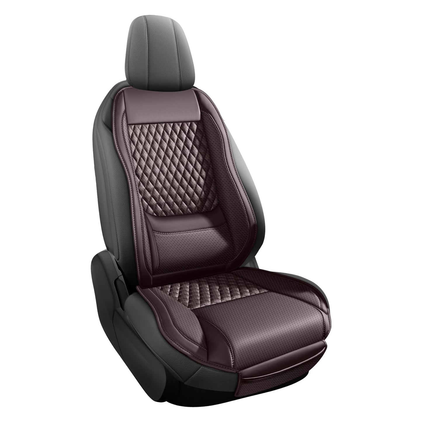AuraSettle Premium Perforated Napa Leather Car Seat Covers Semi Universal Fit with Lumbar Support, Storage Bag for SUV Sedan Truck (Coffee Brown, Front Row Two Seats)