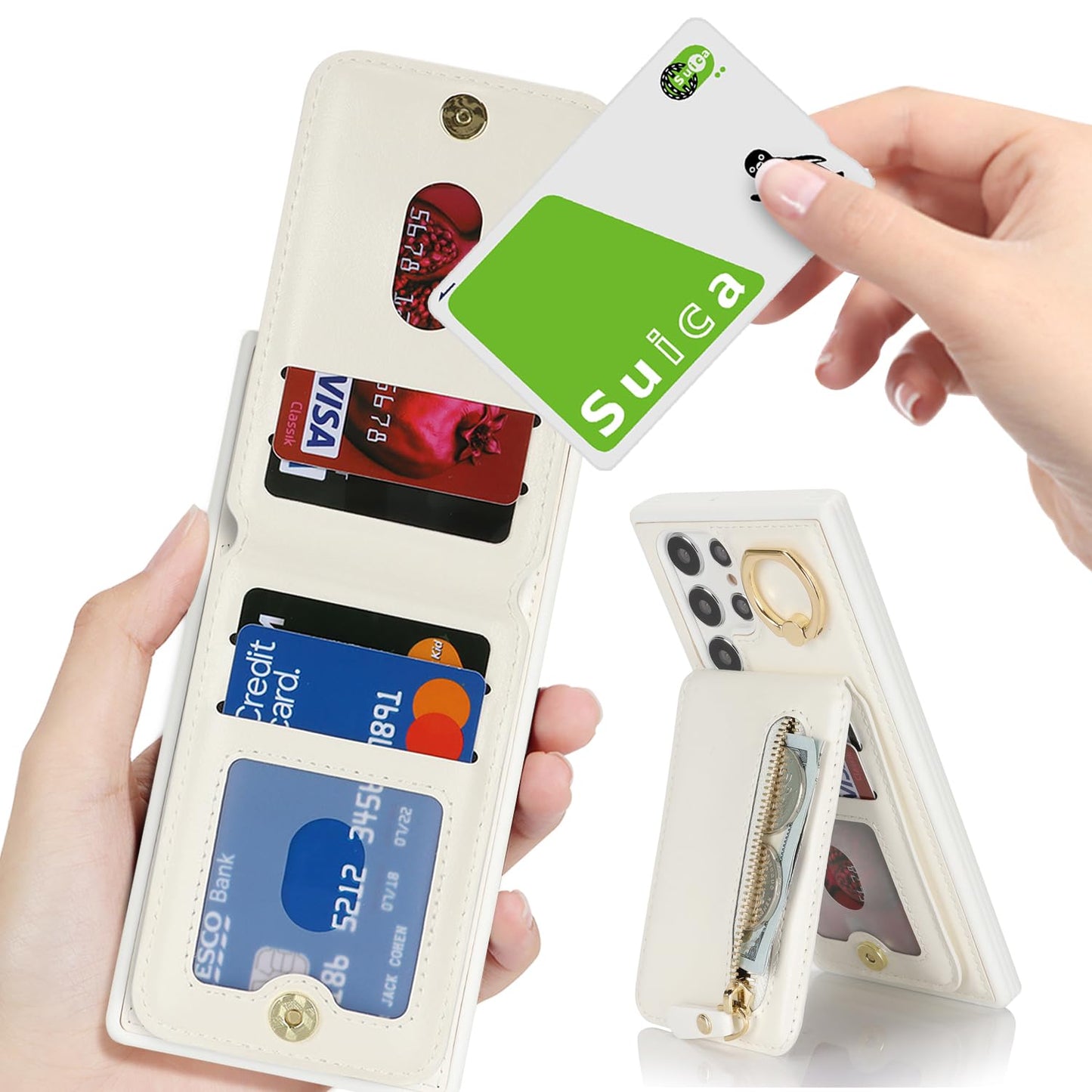 DEYHU for Samsung Galaxy S22 Ultra Phone case with Card Holder with Compatible magsafe Magnetic, Key Chain PU Leather Flip Kickstand Detachable 2-in-1 Wallet case Women Men-White