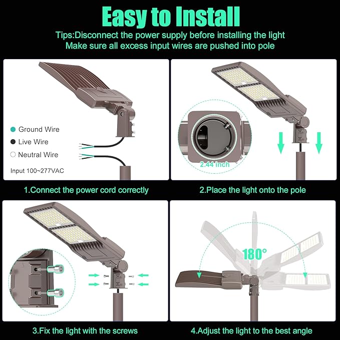 BBESTLED 2 Pack 320W LED Pole Light Outdoor Parking Lot Lights Dusk to Dawn 44800LM IP65 5000K Shoebox LED Light with Slip Fit Mount Area Street Stadium Roadway Lighting 100-277VAC Input