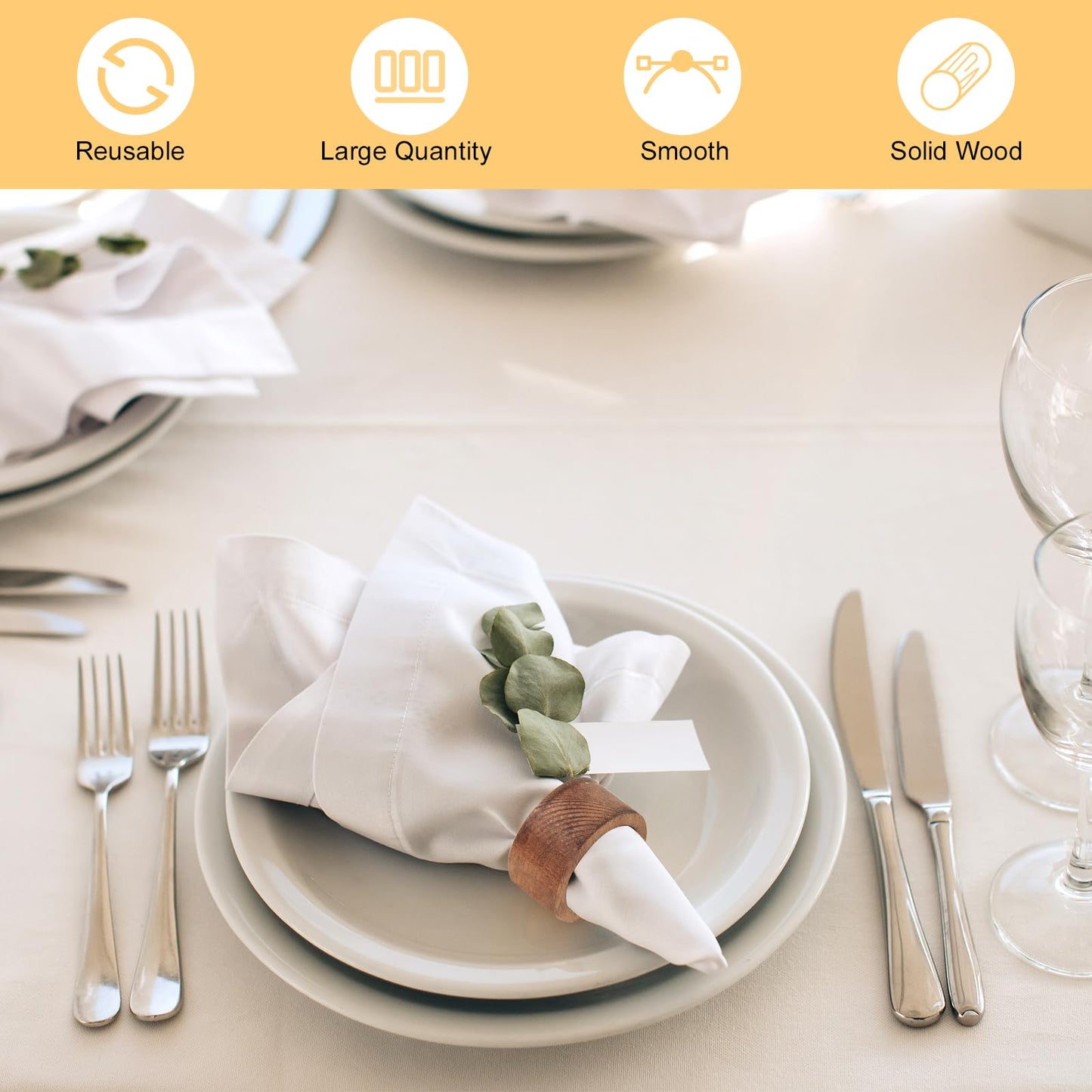 60pcs Wooden Napkin Rings, Handmade Dining Table Napkin Holder, Rustic Wood Napkin Holders Bulk for Weddings, Thanksgiving, Christmas & Events - 2 Inch, Brown