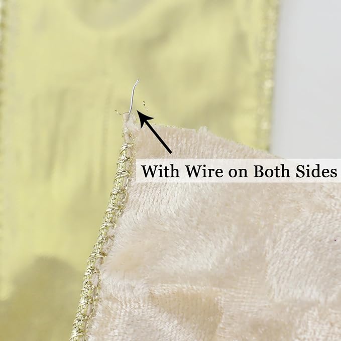MEEDEE Ivory Velvet Ribbon with Gold Back 2.5 inch 10 Yards Double Sided Christmas Wired Ribbon for Christmas Tree Decoration, Baskets, Wreaths, Holiday Projects, Wedding Decor and Accents