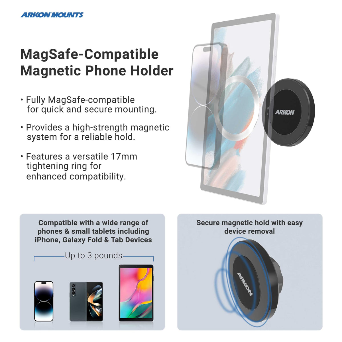 ARKON Mounts Car Vent Phone Mount | 20 Powerful Magnets | Quick 360° Rotation | Stable Vent Mount | Magnetic Phone Holder for Car | Compatible with iPhone, Galaxy, Note, Pixel, & More