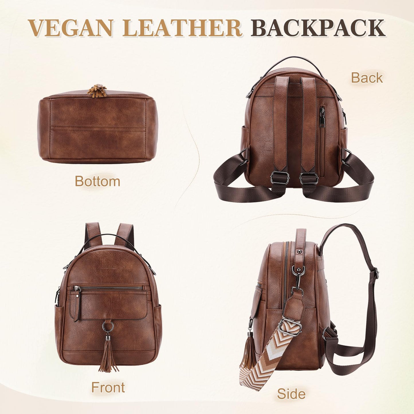 Chase Chic Mini Backpack Purse for Women, Vegan Leather Cute Small Backpack Ladies Fashion Shoulder Handbag for Travel Brown