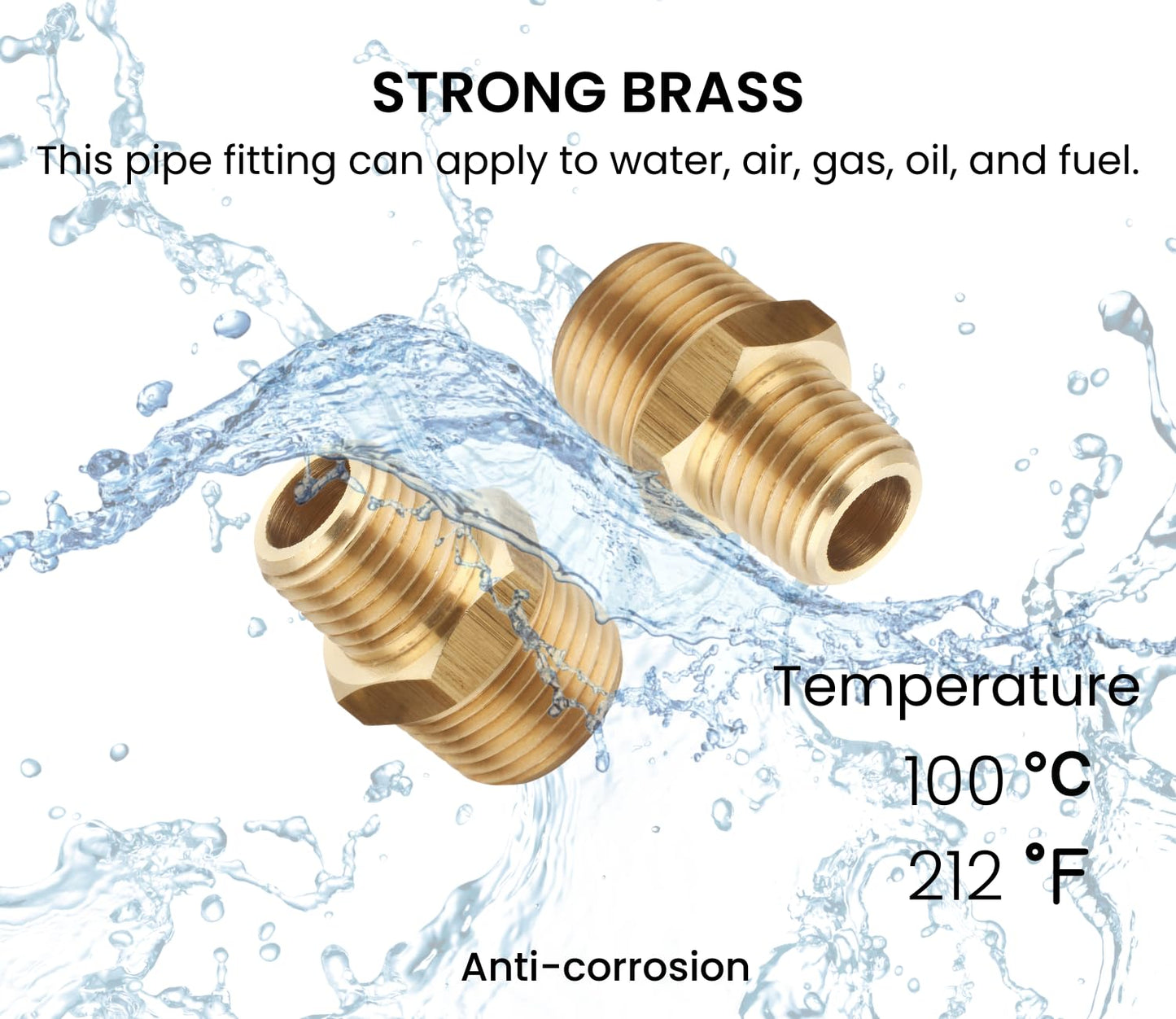T TANYA HARDWARE 3/8 Inch NPT Male x 1/4 Inch NPT Male, Solid Brass Pipe Adapter Fittings Reducing Hex Nipples Connector, Thread outer diameter from 5/8 inch to 1/2 inch outer diameter, 2 Piece