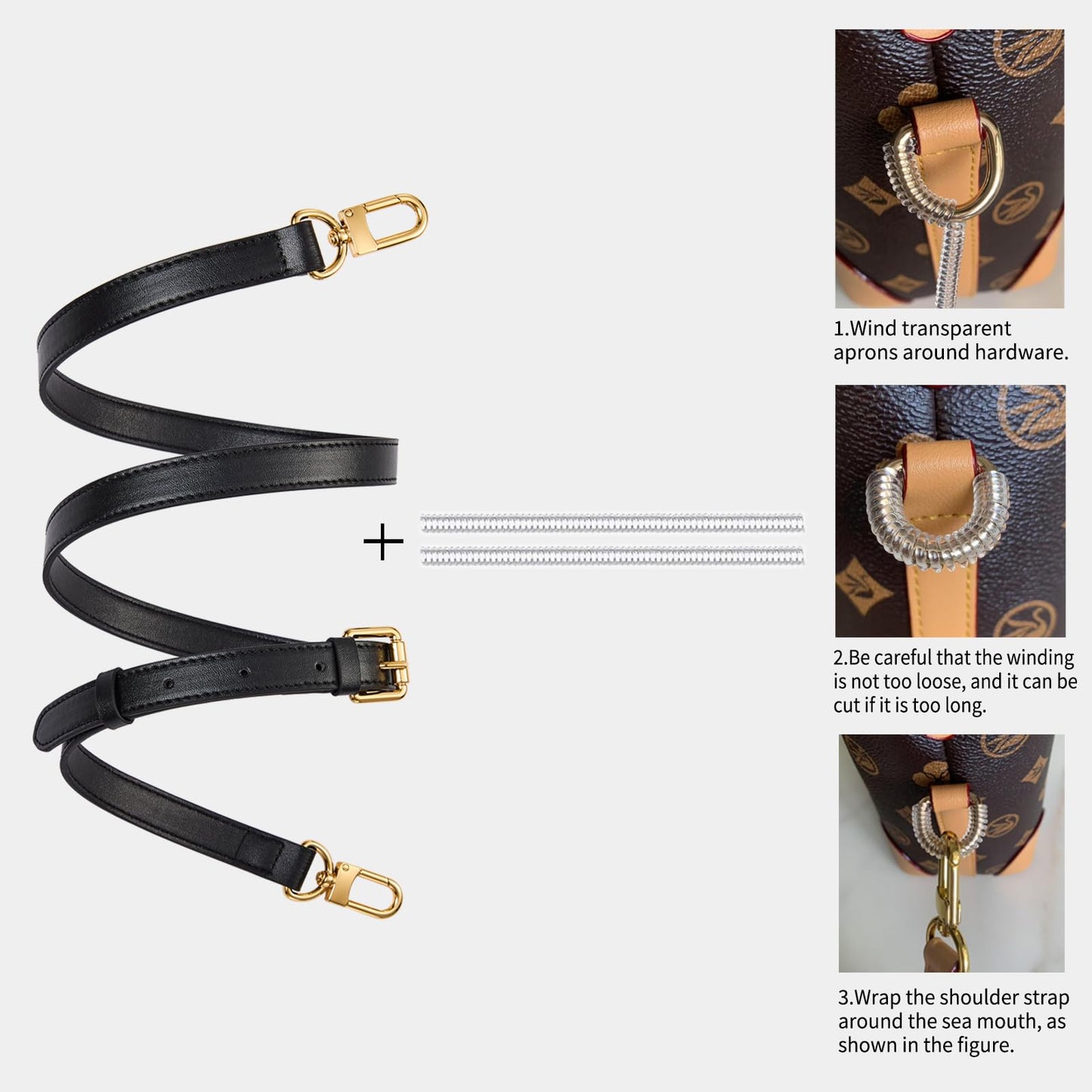 LWMYFZX Genuine Vachetta Leather Crossbody Strap | Adjustable Replacement Shoulder Strap for Handbags, Purses & Clutches (Black)