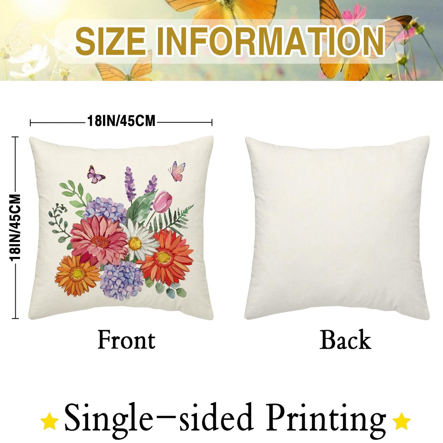 Tikeciti Spring Summer Vibrant Daisies Pillow Covers Blooming Wildflower Vase 18 x 18 Inch Throw Pillows, Hello Sunshine Seasonal Decorative Farmhouse Cushion Case for Sofa Couch Set of 4