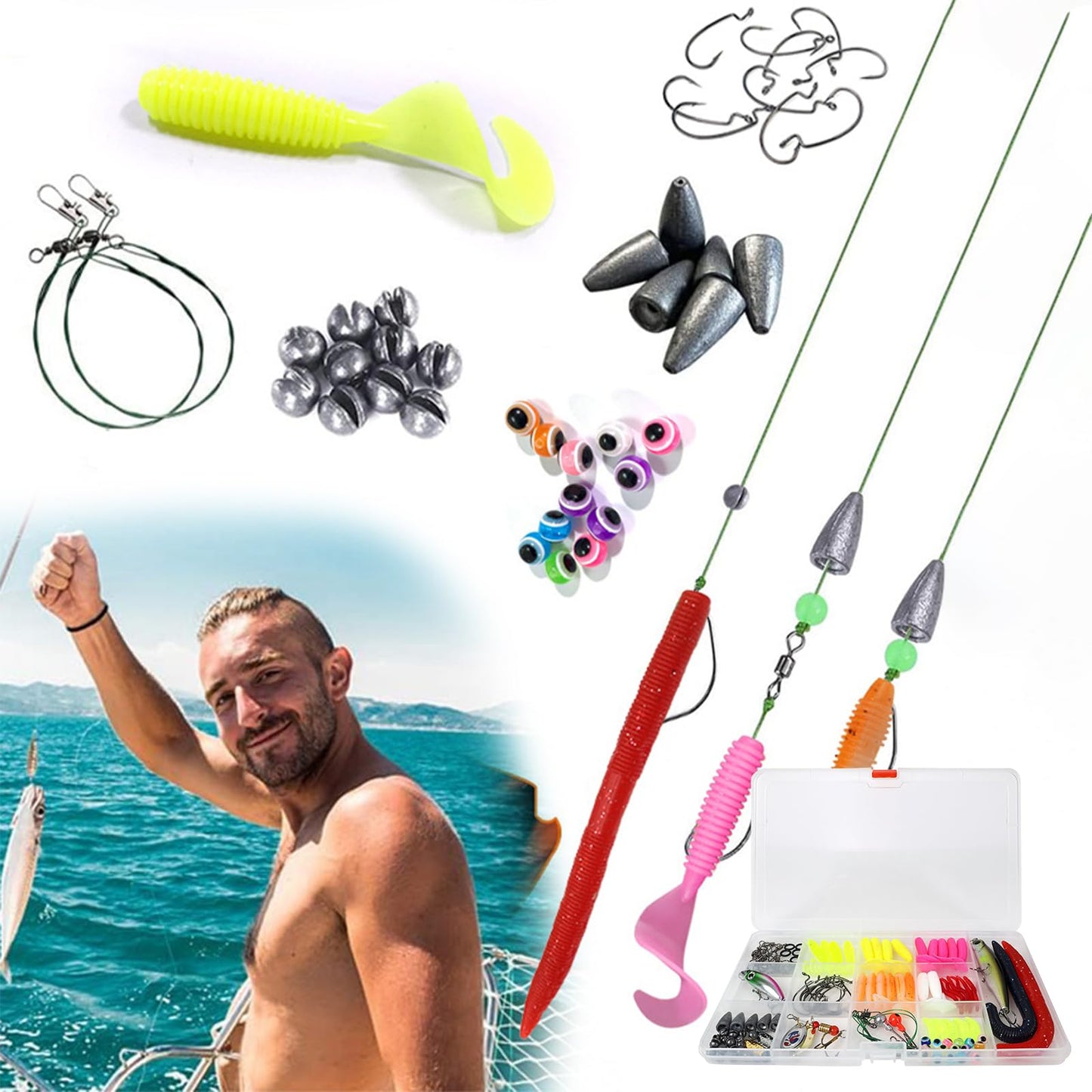 Kivinia 114 PCS Fishing Gear Lure Kit Including Crankbaits, Spinnerbaits, Plastic Worms, Jigs, Hooks, Weights, Topwater Lures, Tackle Box and More, Fishing Tackle Box for Freshwater and Saltwater