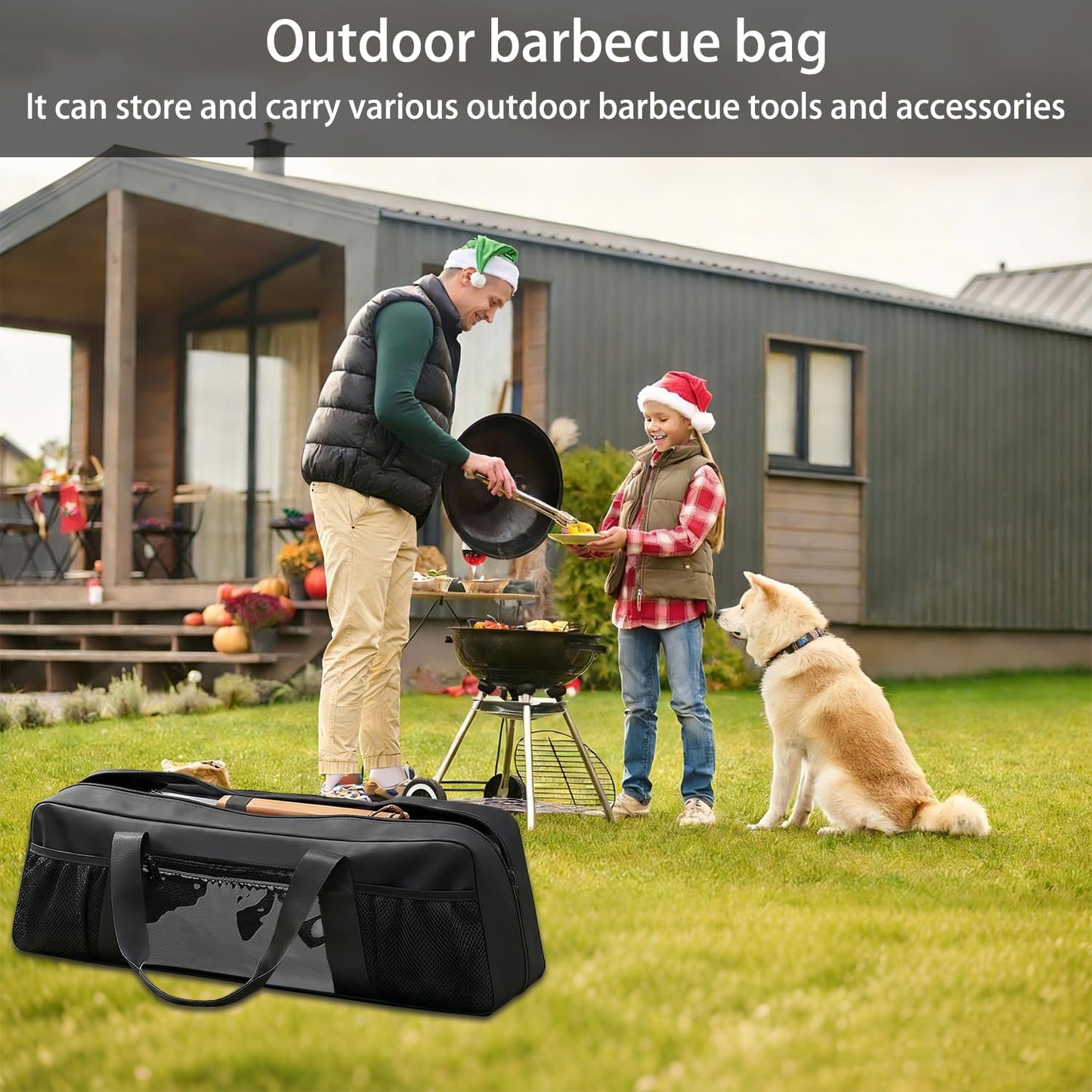 Grill Tool Storage Bag for BBQ Utensils up to 22" – Large BBQ Utensil Organizer with Pockets, Portable Barbecue Accessories Carrying Case for Camping, Outdoor Cooking (Bag Only, Black)