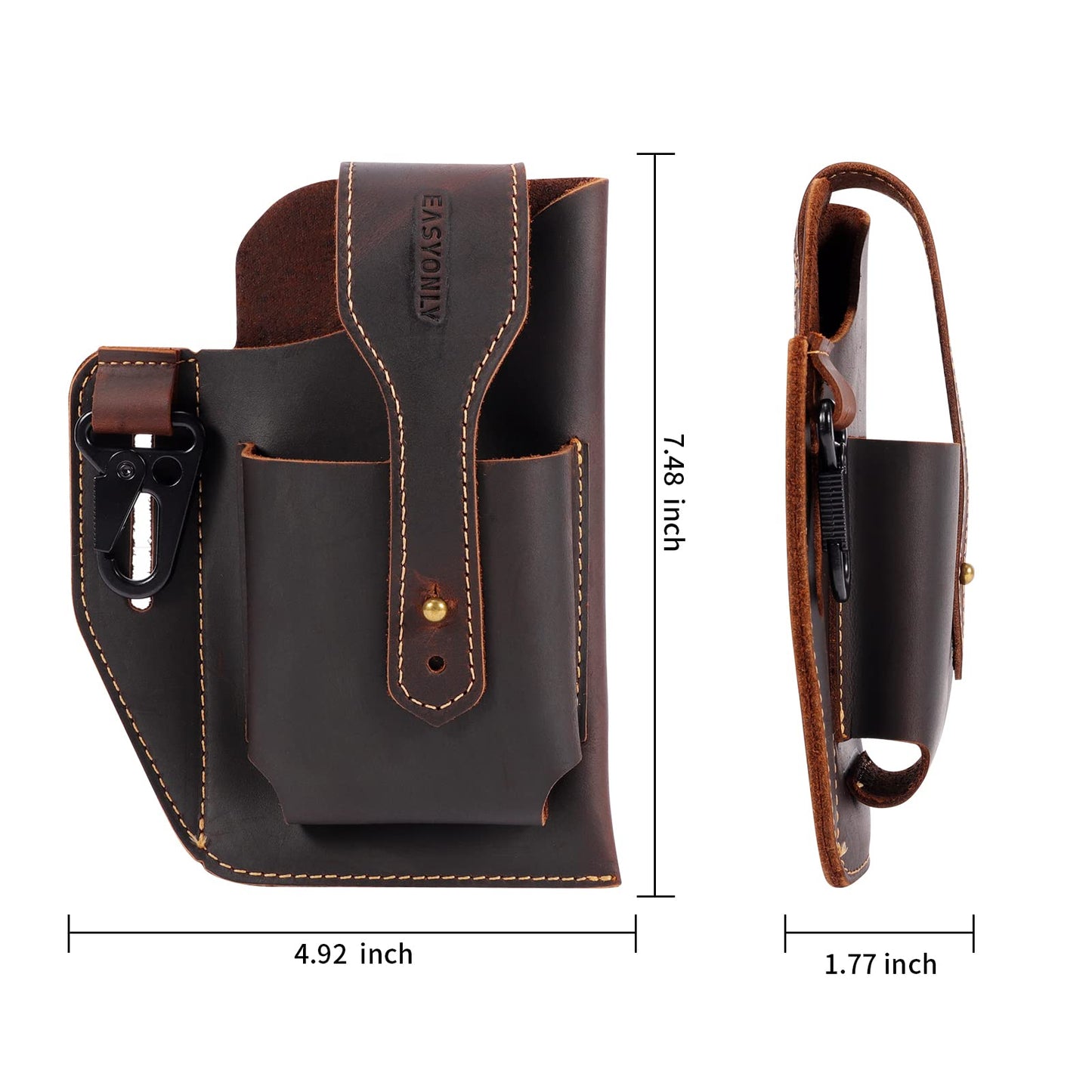 Genuine Leather Phone Holster,Universal Cell Phone Case with Snap Closure & Belt Clip, Leather Pouch for iPhone 16/15/14 Pro Max & Samsung Galaxy S24/S23 Ultra,Universal Belt Pouch for Men with Case