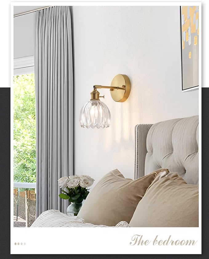 Plug in and Hardwired Wall Sconces, Luxury Vintage Tulip Crystal Glass Shade Wall Light with Switch for Bedside Bedroom Living Room (Tulip-Clear, 2)