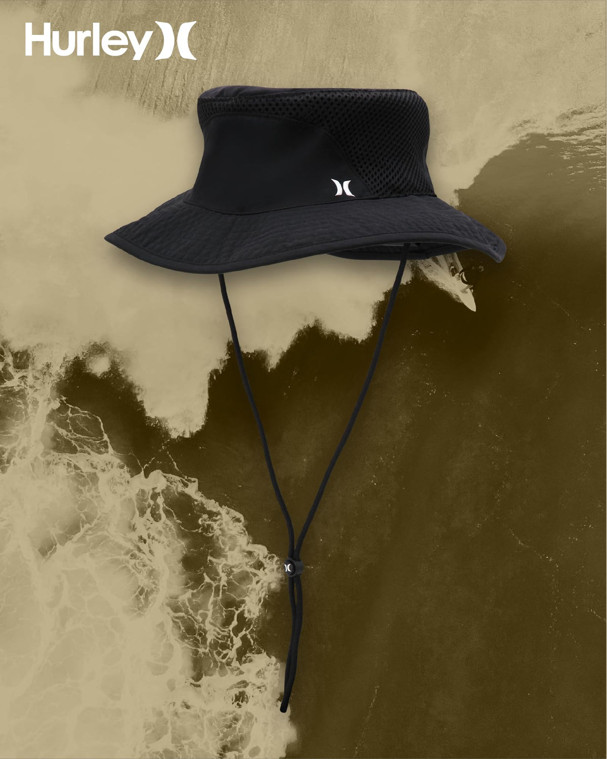 Hurley Men's Boonie Hat - Moisture Wicking and Packable Full Brim Sun Hat UV Protection for Fishing, Hiking, and Safari, Size Small-Medium, Black/White