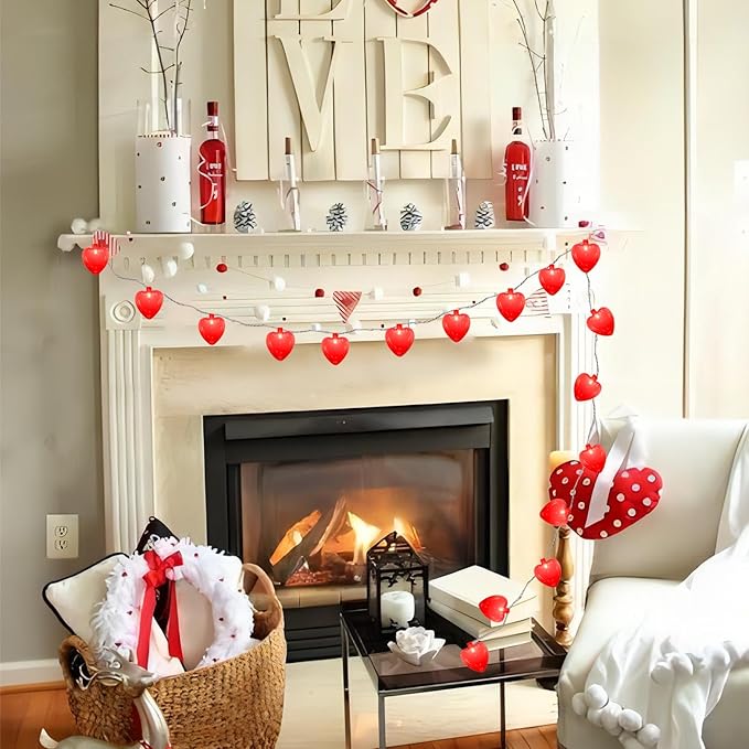 Red Heart String Lights,8.5Ft Valentines Day String Light with 10 Pack Red 3D Heart Lights,Heart Valentines Lights for Propose Wedding Anniversary Valentines Mother's Day Decor