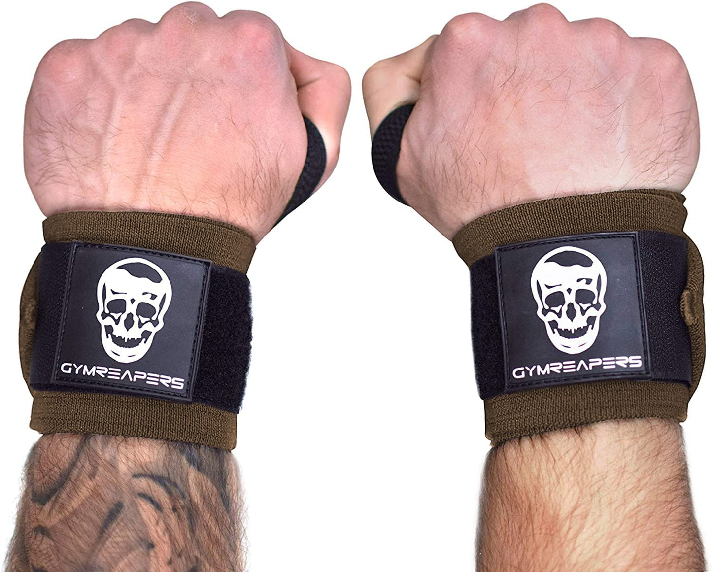 Gymreapers Wrist Wraps Weightlifting - Stiff Heavy Duty 18 inch Wraps with Thick Thumb Loop for Powerlifting, Bodybuilding, Cross Training, & Heavy Presses (Khaki, 24")