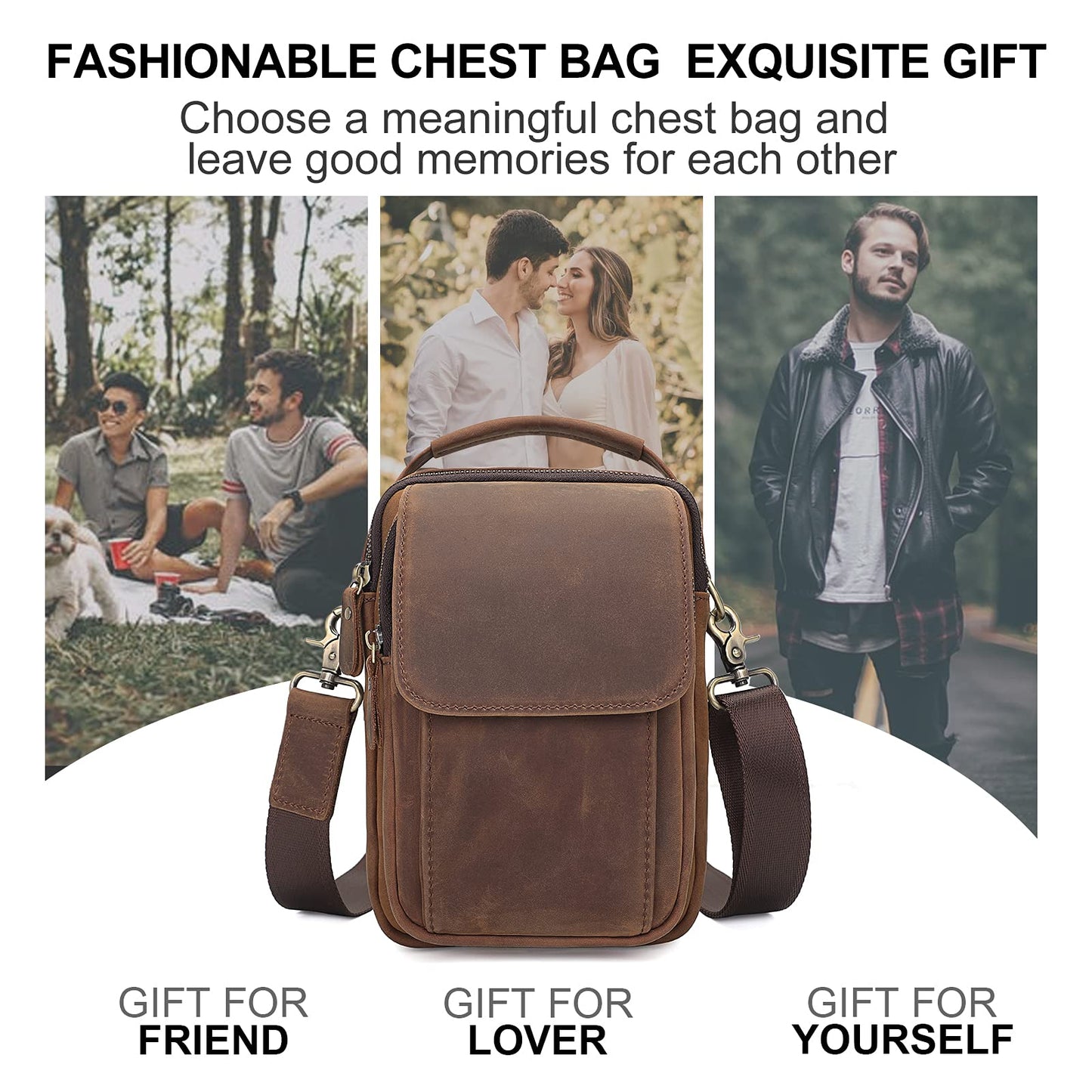 Augus Leather Small Messenger Bag For Men Crossbody Handbag Shoulder Sling Travel Bags for Men Purse Daypack Magnetic Buckle (Brown)