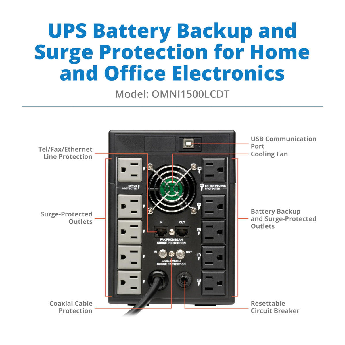 Eaton Tripp Lite series OMNI1500LCDT 1500VA UPS Battery Backup Computer Uninterruptible Power Supply Units & Surge Protector, 810W, 10 Outlets, AVR, LCD Screen, 3 Year Warranty & $250,000 Insurance