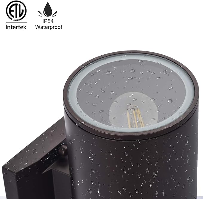 Outdoor Wall Lights Dusk to Dawn Exterior Lighting Fixtures, ETL Listed Cylinder Up Down Outdoor Porch Light,Modern Outdoor Sconce Lights for House Garage Patio,Bulbs Included