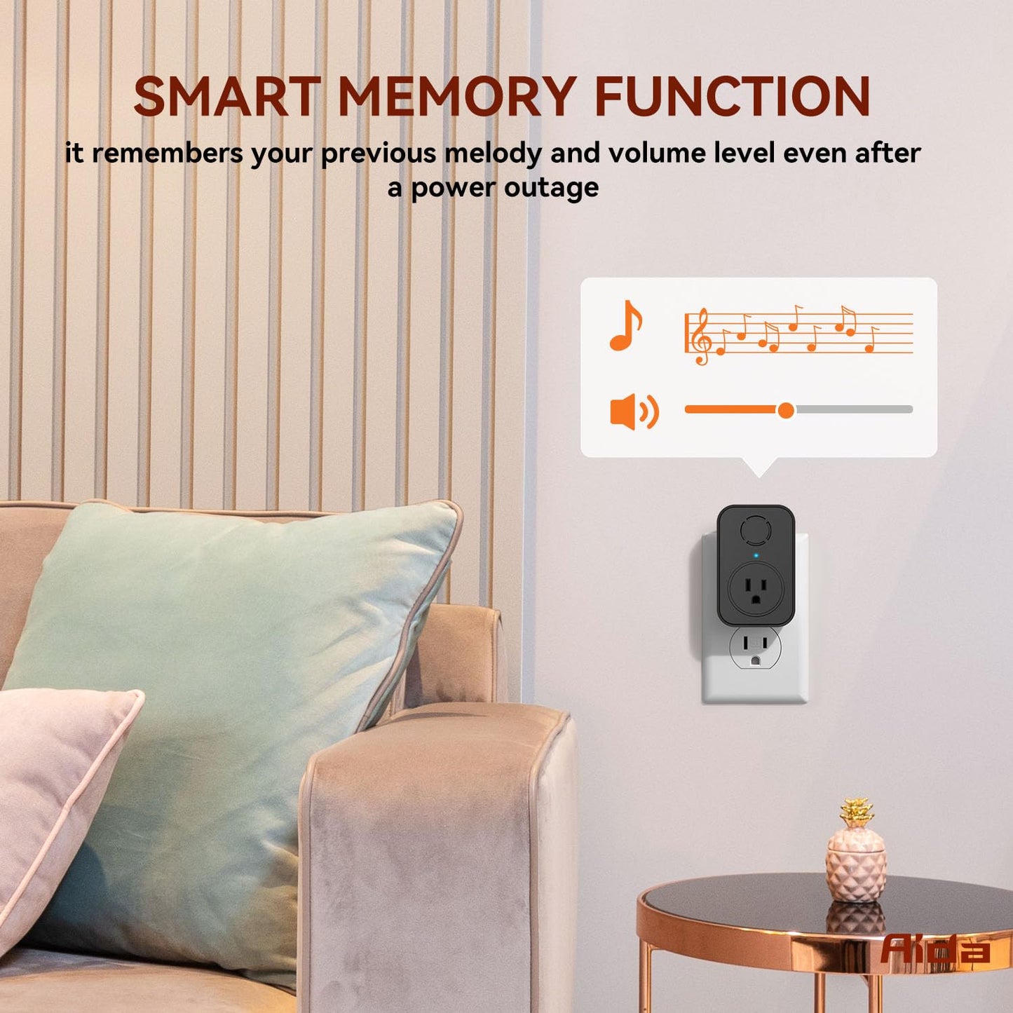 AIDA Wireless Doorbell, Self-powered Doorbell with Extra Socket, No Battery Required Push Button, Cordless Door Bell Ringer, 5 Volume Levels with 32 Doorbell Chimes (White, 2 Button & 1 Receiver)