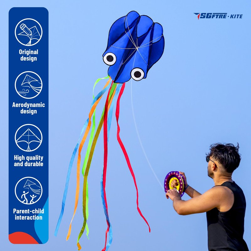 SGftre 3 Piece Set Butterfly Delta Octopus Kites for Kids and Adults,Easy to Fly for Outdoor Adults Children Line Kite for Kids Toy (Green Dragon+ Delta+Octopus Blue, 3)