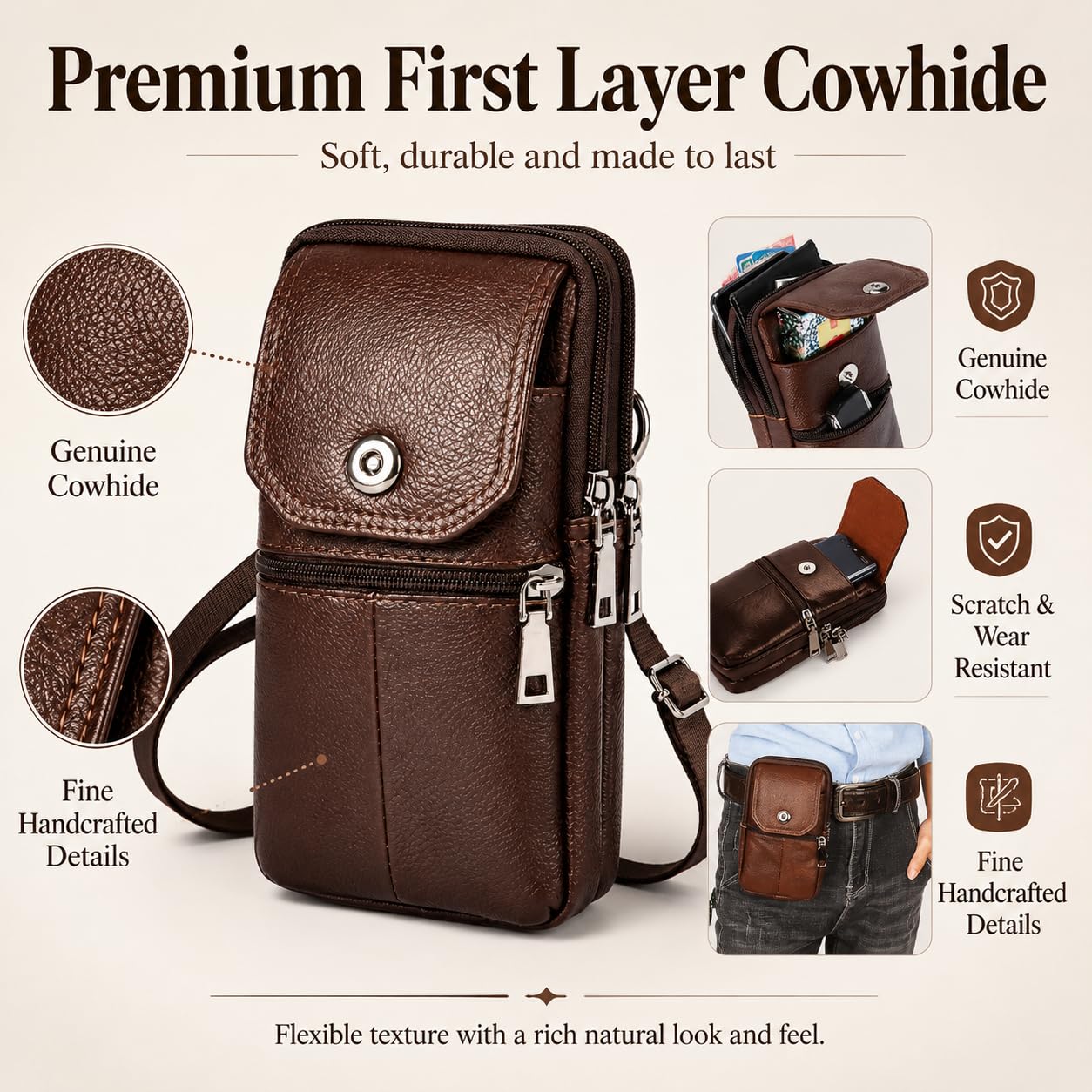 YIUMLMN Leather Cigarette First Layer Cowhide Material Lighter Holder Leather Cigarette Case Stylus Belt Clip Case Crossbody Bag Wallet Purse Cell Phone Pouch