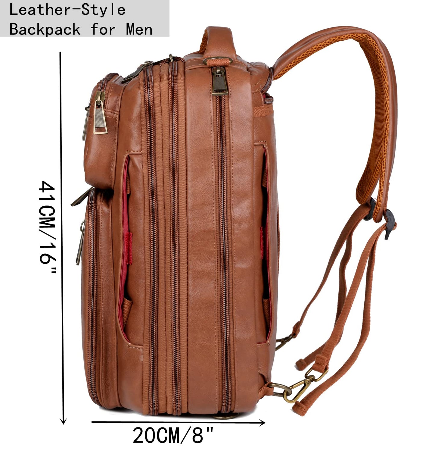 Baosha Vegan Leather Laptop Backpack Briefcase Hybrid 15.6 Inch Laptop Travel Backpack Hiking College Backpack for Men BC-04 (Brown)