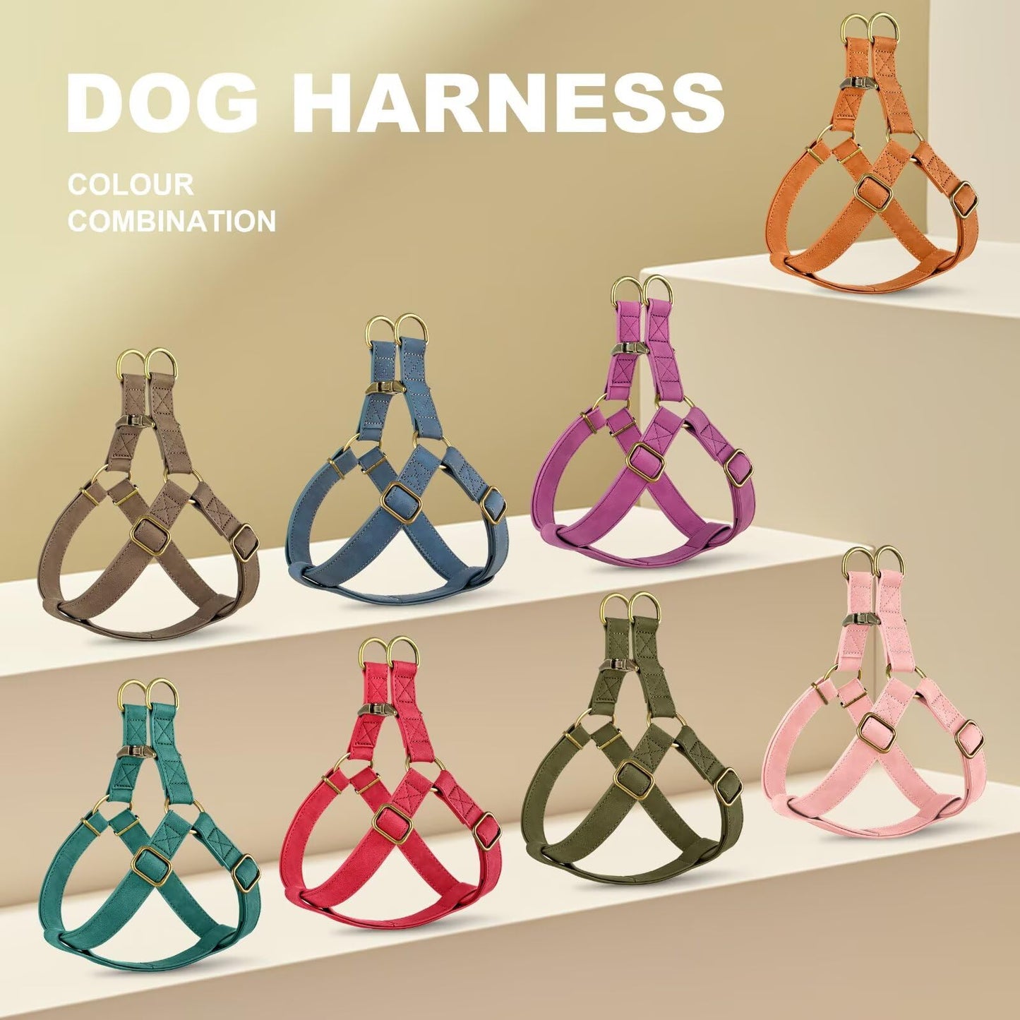 Didog Step in Dog Harness - PU Leather Dog Harness with Antique Bronze Metal Buckle, Easy Walk Dog Halter Harness for Medium Large Dogs Walking Training (Green, M: Chest 20-29")