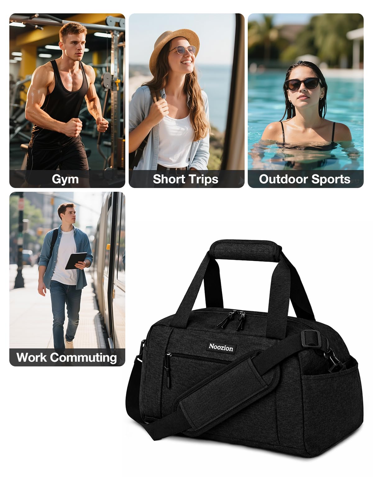 Noozion 14 inch Small Gym Bag for Women & Men, Lightweight Carry On Mini Duffle Bag with Multiple Pockets, Sports Bag for Travel and Workout.
