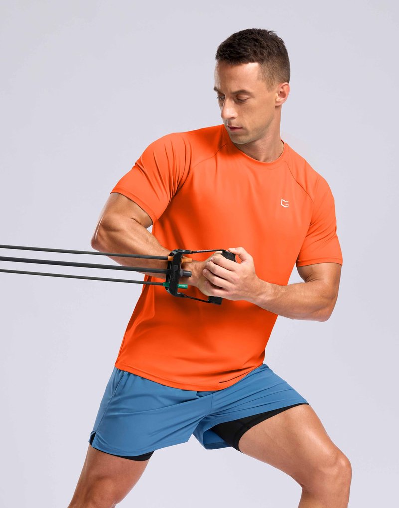 G Gradual Men's Athletic Workout T-Shirts Moisture Wicking Cooling Running Shirts Short Sleeve Performance Tee for Gym Tennis(Orange,3XL)