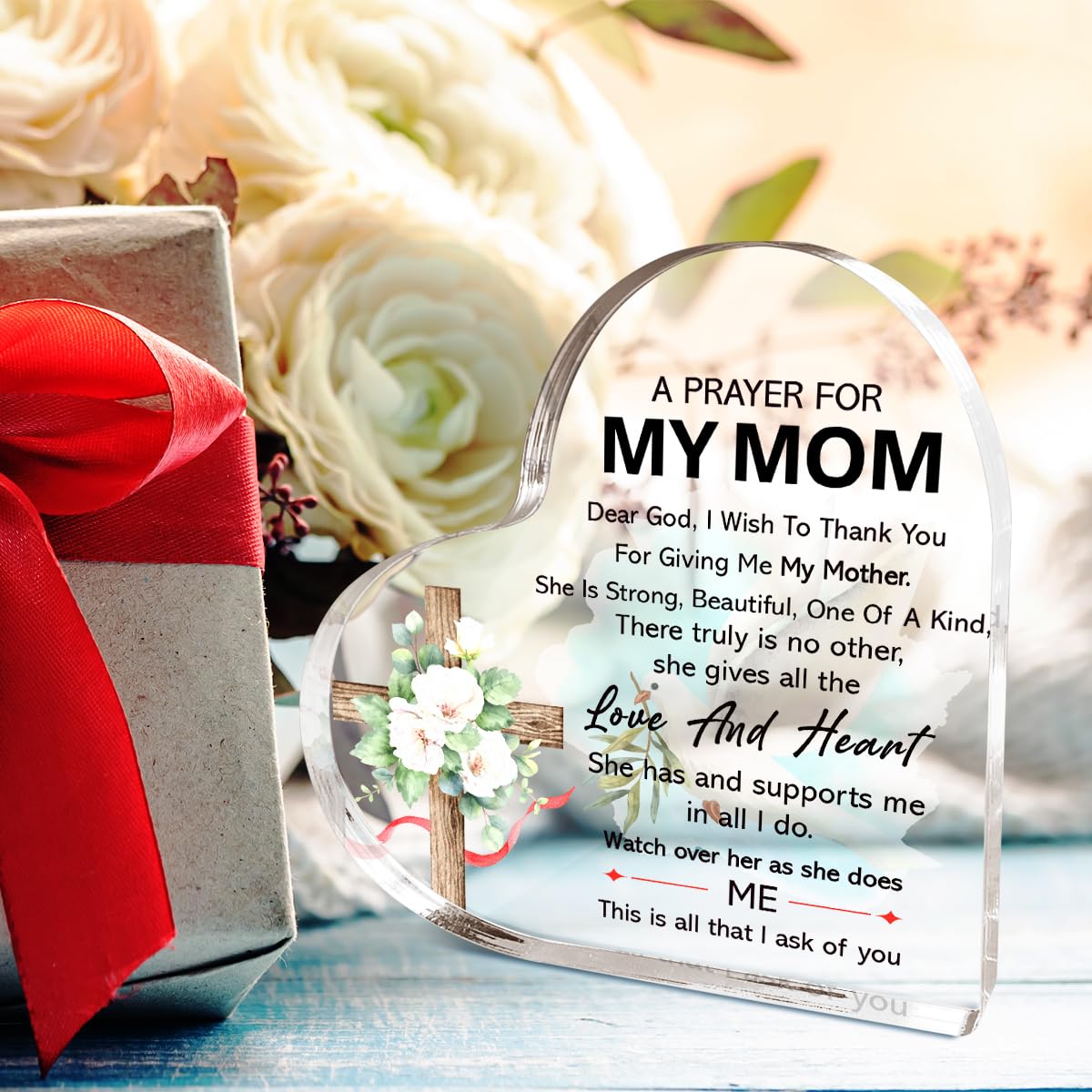 Pray Gifts for Mom,Church Plaque Gifts for Mom Thanksgiving Christmas Birthday,She Gives All The Love And Heart Sign Acrylic Plaque 4.5x4.5 Inches