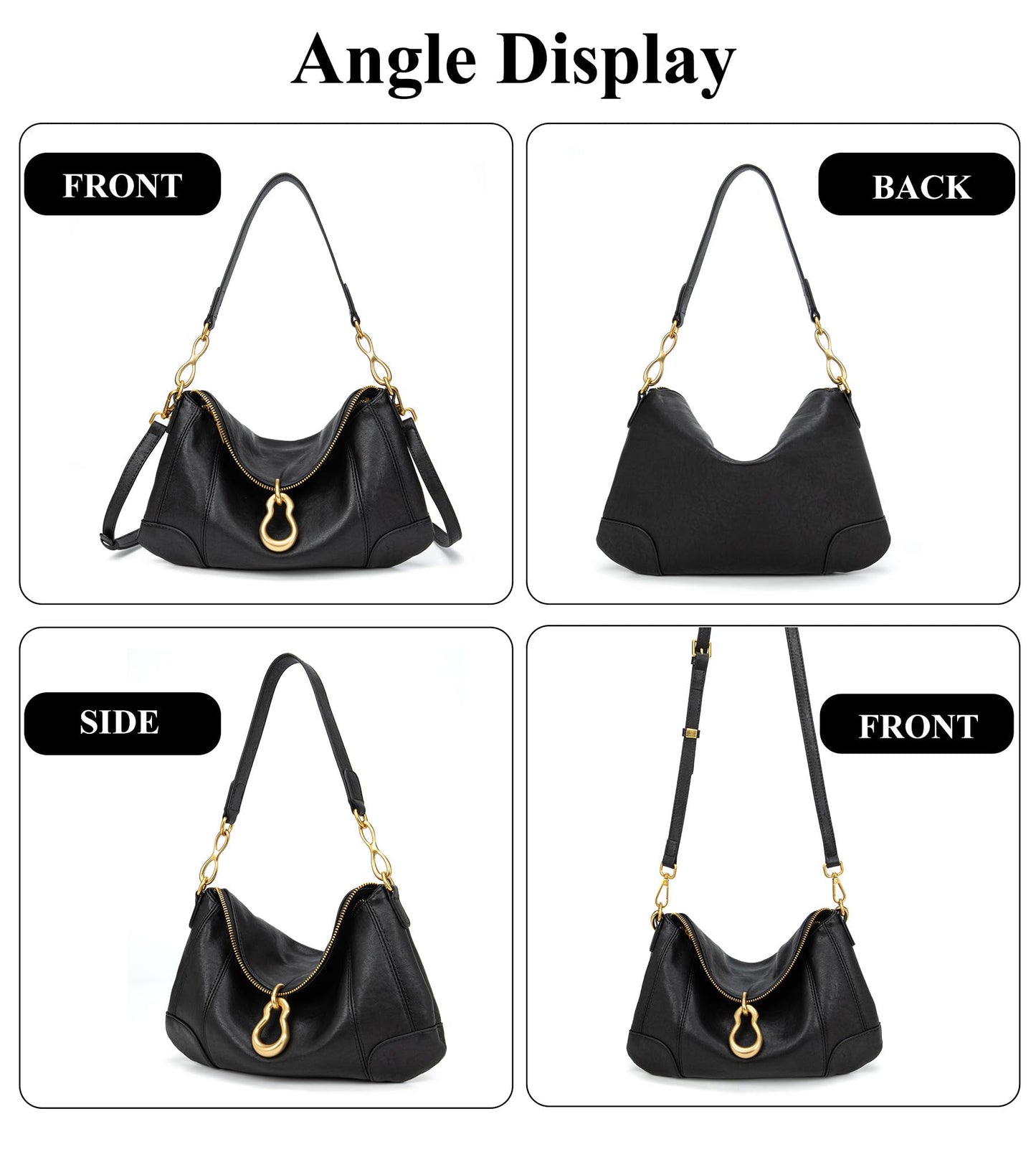 KingTo Shoulder Bag for Women Small Hobo Purse with Metal Pendant Embellished Retro Handbag Satchel (A-Black)