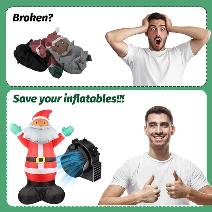 4-Pack Inflatable Fan Replacement, 1.5A Air Fan Blower with 2.0A Adapter and 5 LEDs Bulbs Light Strings for Halloween, Thanksgiving and Christmas Inflatables (IP68 Waterproof, 5.0 * 5.0'')