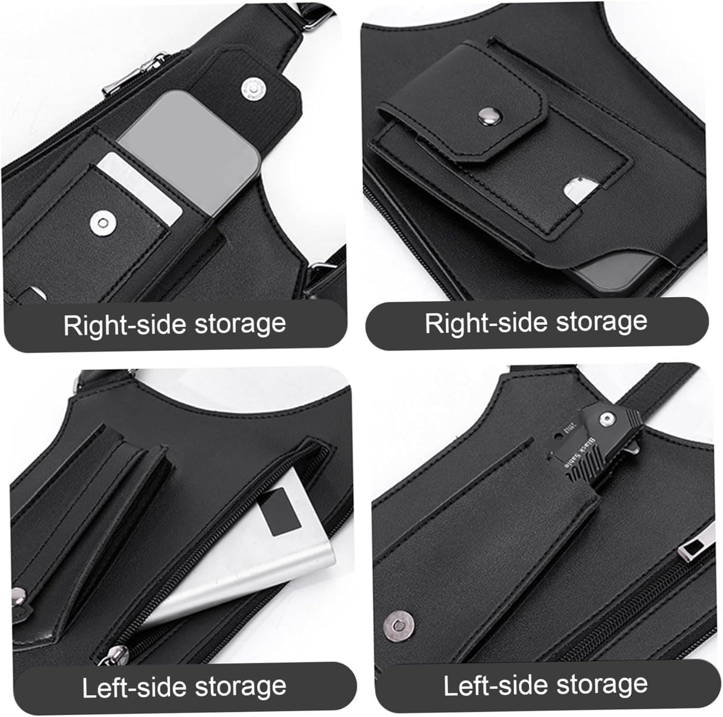 Premium Leather Shoulder Bag, Double Shoulder Armpit Bag, Anti-Theft Hidden Adjustable Strap Holste, Underarm Strap Wallet (Black)