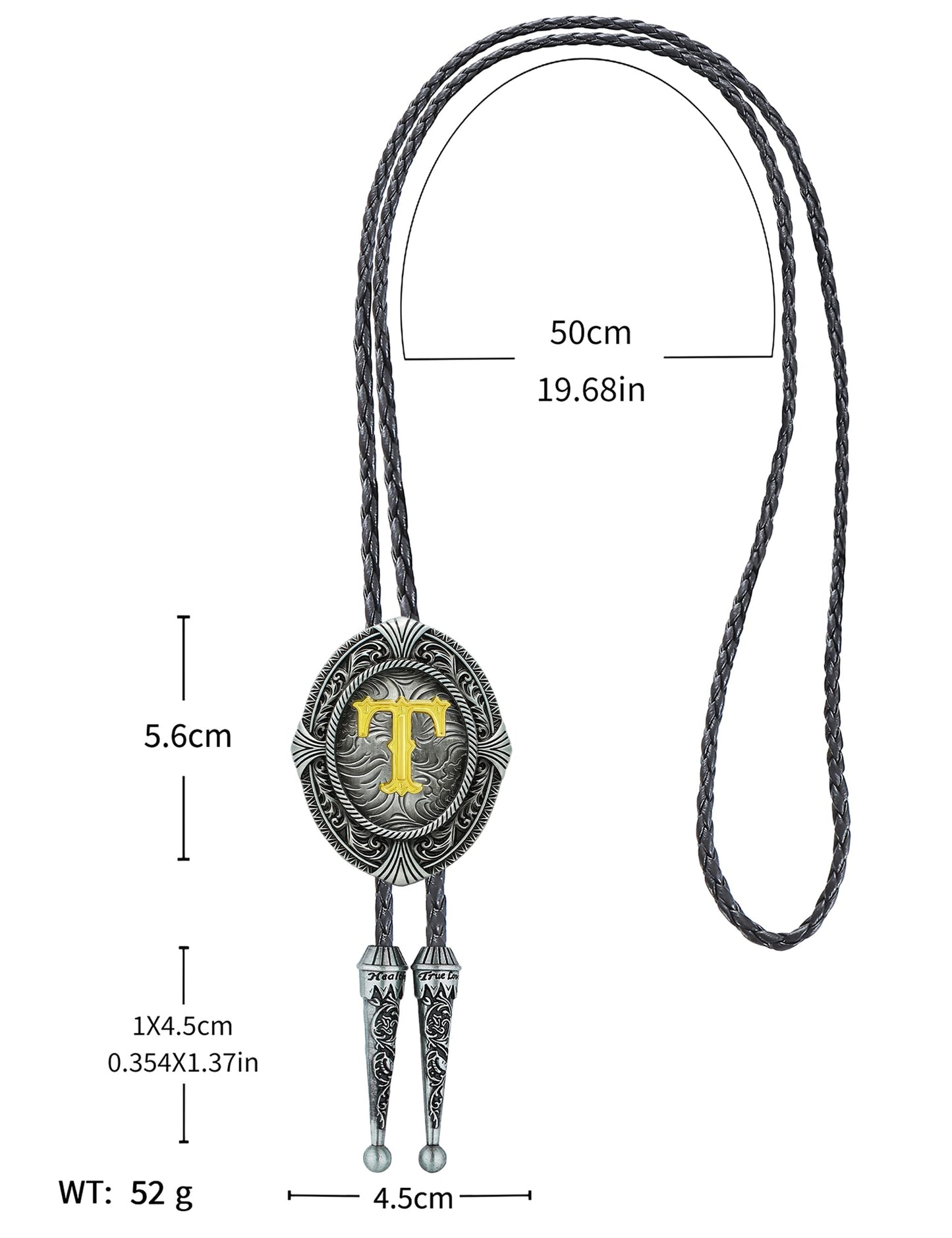 HUABOLA CALYN Vintage Bolo tie for Men Western Cowboy Native American Initial Letter ABCDJMR to Z Costume Bolo ties for Women (T)