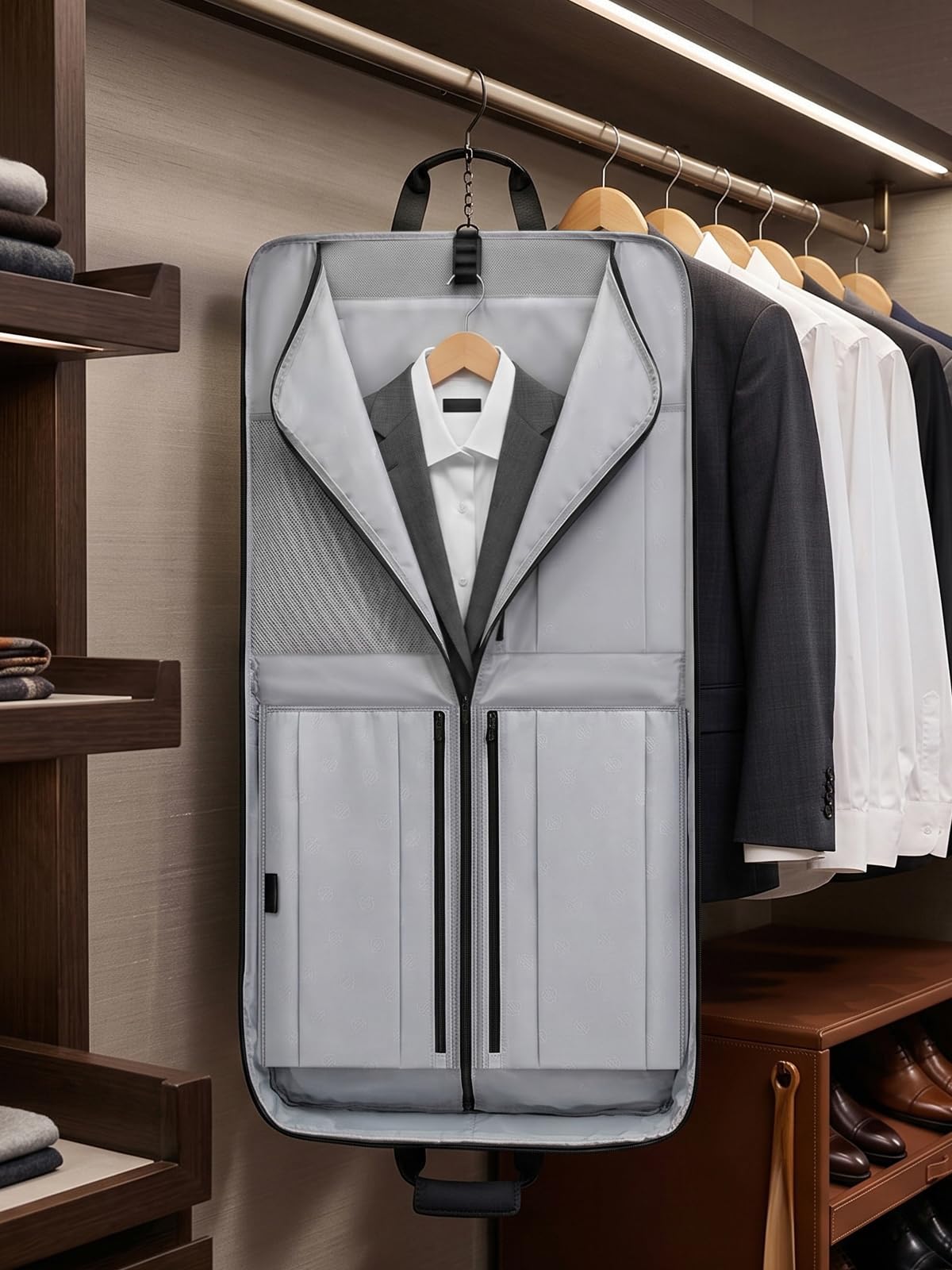 Mancro Garment Bags for Travel, Suit Bag Travel Fits 5 Suits with Shoe Pocket, Wrinkle Free Carry on Garment Bags for Hanging Clothes with Luggage Sleeve, Waterproof Suit Garment Bag for Men Women