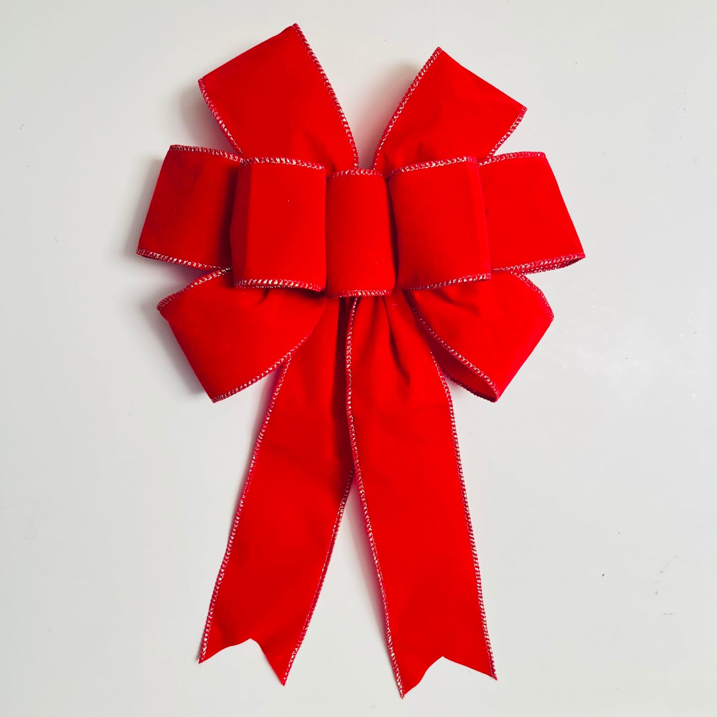 2pcs 16-Inch Velvet Red Bows for Christmas Tree, Handmade Christmas Bow Tree Topper-Gold Wire-Fluffy Sturdy Shape-Retaining, Gift Boxed & Ready-to-Use for Wreath Floral Fireplace Outdoor Car Garden