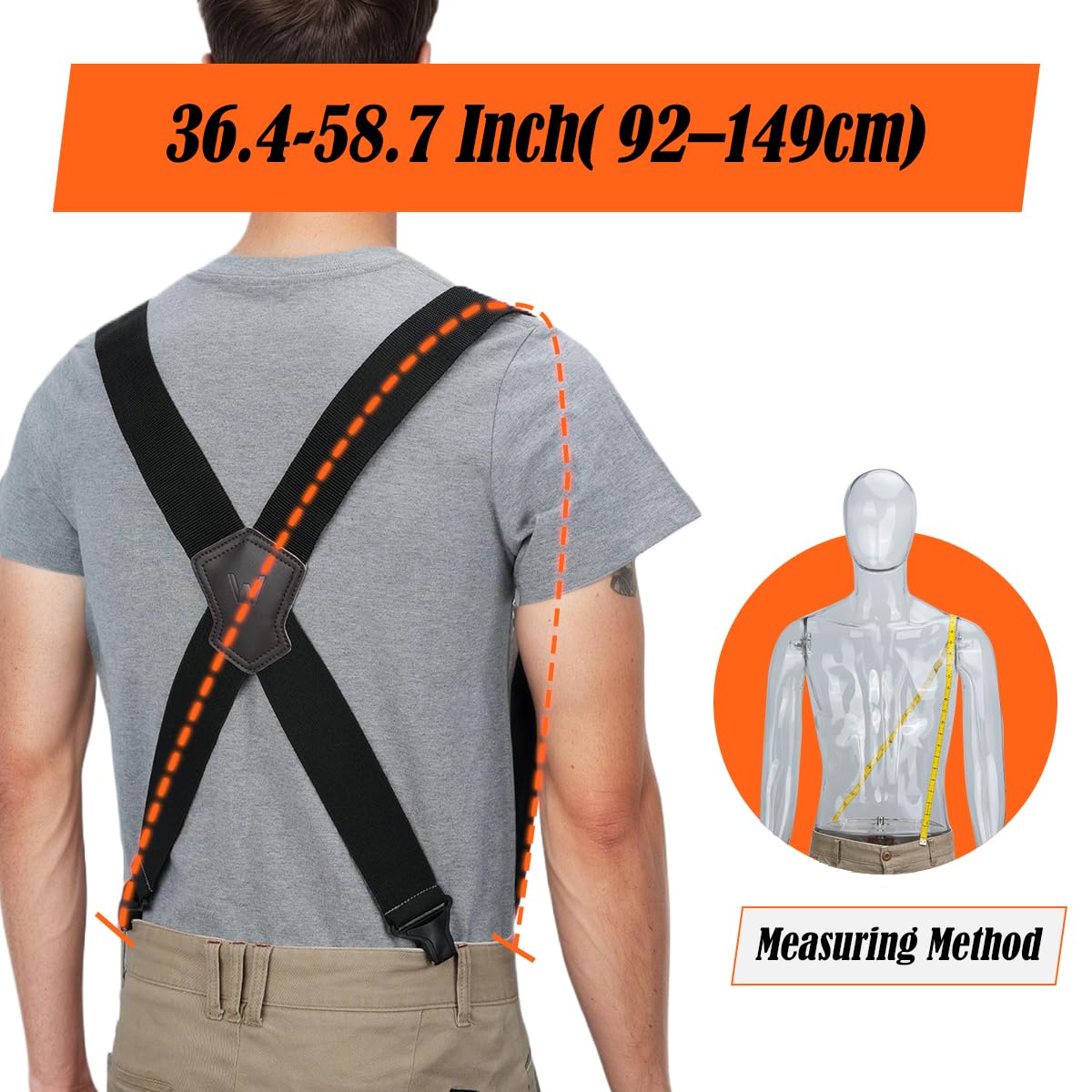 WELKINLAND Ultralight Clip-on Suspenders, 2 Inch Suspenders for Men, Strong X-back Suspenders, Black Suspender Men, Work Suspender for Pants, Mens Suspender for Seniors