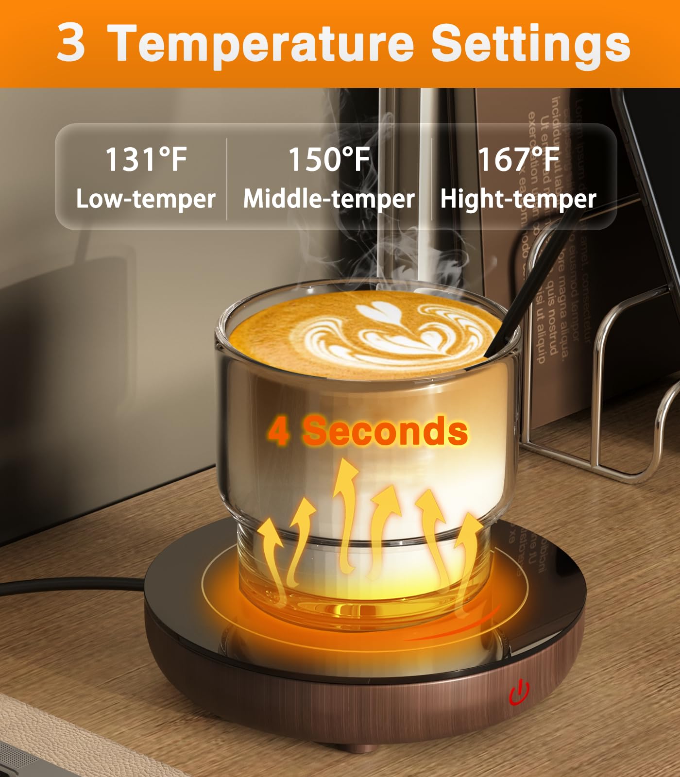 Kepwam Coffee Mug Warmer with Gravity Sensor, Mug Warmer for Desk with LED Light, 3 Temp Settings & 6H Auto Shut Off Coffee Warmer, Electric Candle Warmer Plate for Beverage, Coffee, Tea, Milk