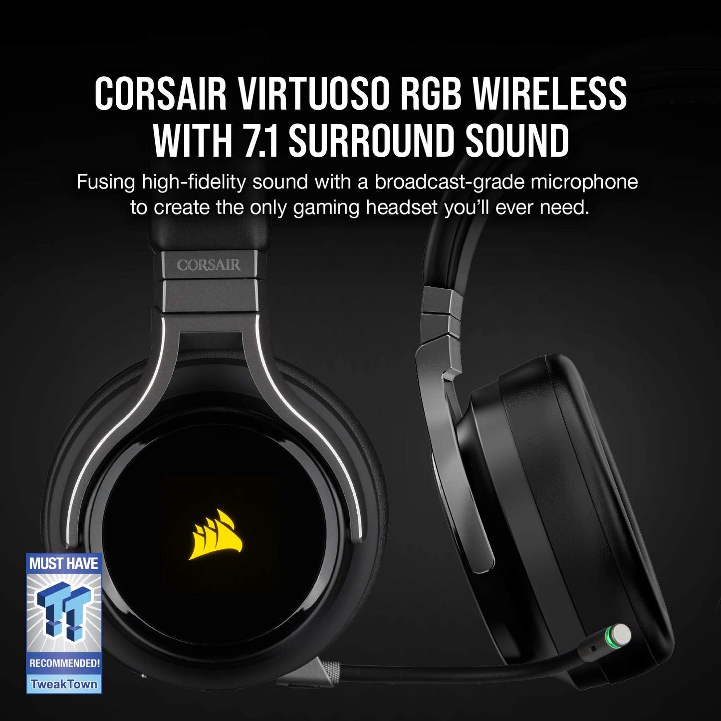 Corsair Virtuoso RGB Wireless Gaming Headset - High-Fidelity 7.1 Surround Sound w/Broadcast Quality Microphone - Memory Foam Earcups - 20 Hour Battery Life - Works with PC, PS5, PS4 – Carbon, Premium