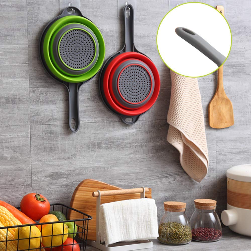 Kitchen Foldable Silicone Strainer Colanders, Collapsible Colanders with Handles, Space-Saver Folding Strainer Colander for Draining Pasta, Vegetable (Blue)