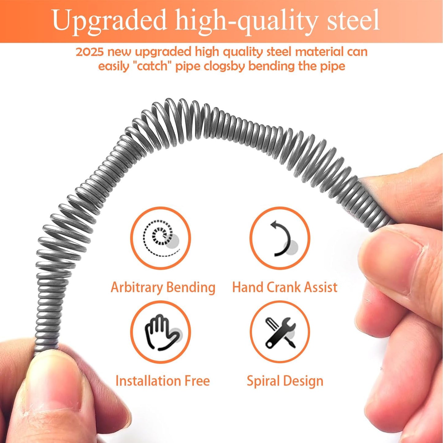33 Feet Drain Snake Auger, Plumbing Snake Drain Hair Clog Removal Tool, Sink Unclogger Drain, Heavy Duty Drum Auger, Cleaner Tool for Bathroom Kitchen Tub Shower Drain Clog Remover with Gloves,Orange