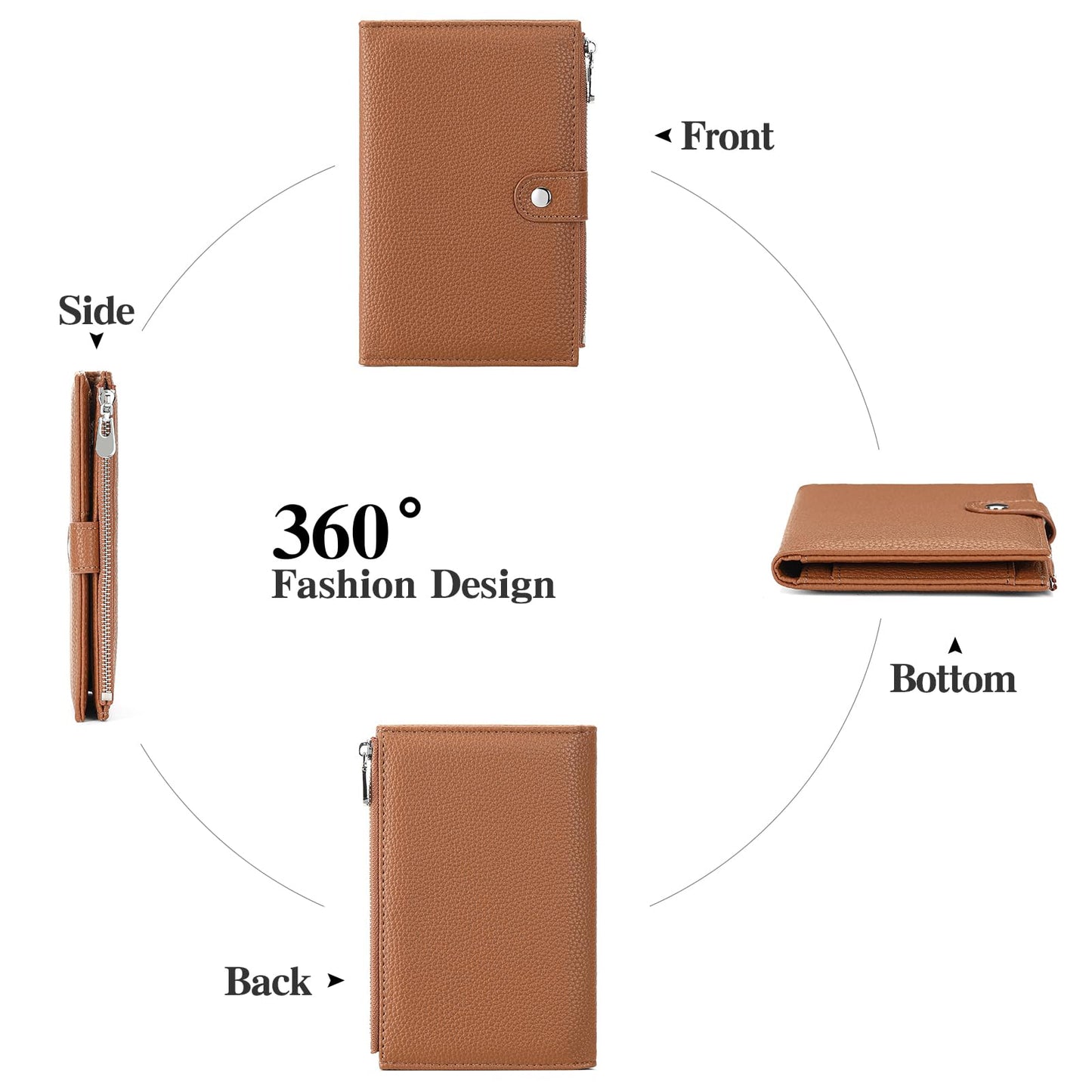 RNIEGA Passport Holder for Women Leather Passport Wallet for Travel RFID Blocking Passport Wallet Credit Card Holder with Zipper Pocket