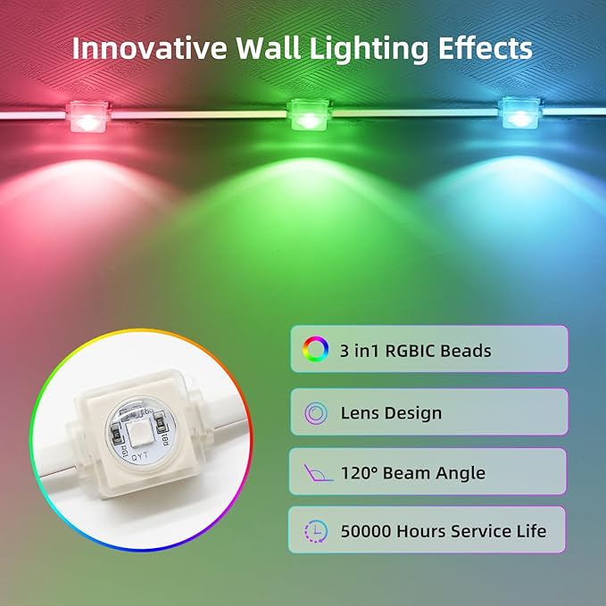 RGB&IC Permanent Outdoor Lights for House, 60ft 36 LED Eaves Light, Daily and Accent Lighting,212 Scene Modes, Alexa & Google Assistant Compatible, Daily Party Halloween Christmas House Decor