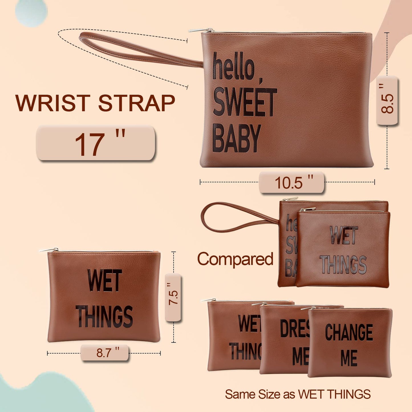 Omanmoli Diaper Bag Organizing Pouches,Leather Diaper Bag Organizer,Diaper Essential items, Dry Wet Bags for Baby,Diaper Organization (Brown)