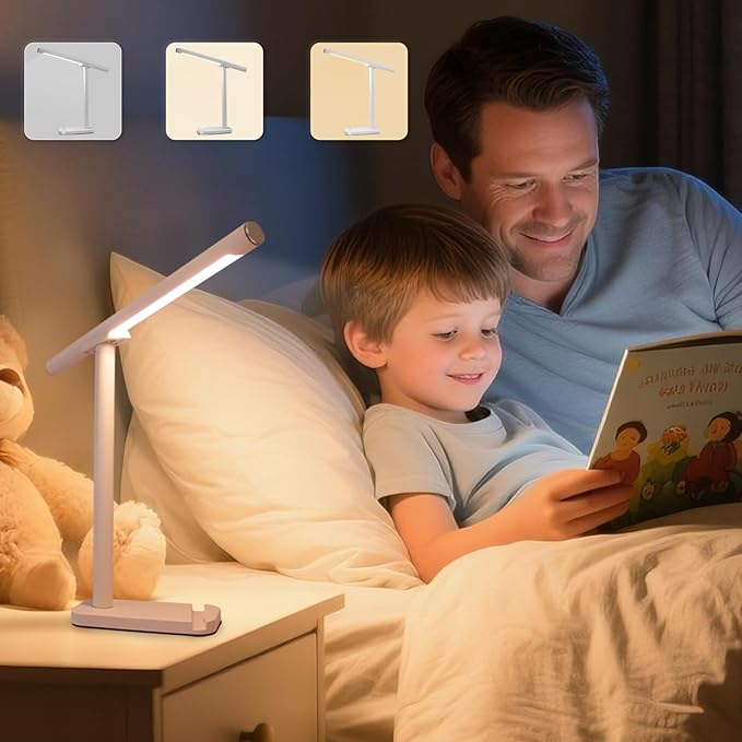 Magnetic Led Desk Lamp: 2 in 1 Reading Lamp with Phone Holder & USB Charging Port for Home Bedroom Office Study | Dorm Desk Lamp with 3500-6500k Touch Control Dimming | 5 Brightness Levels | White
