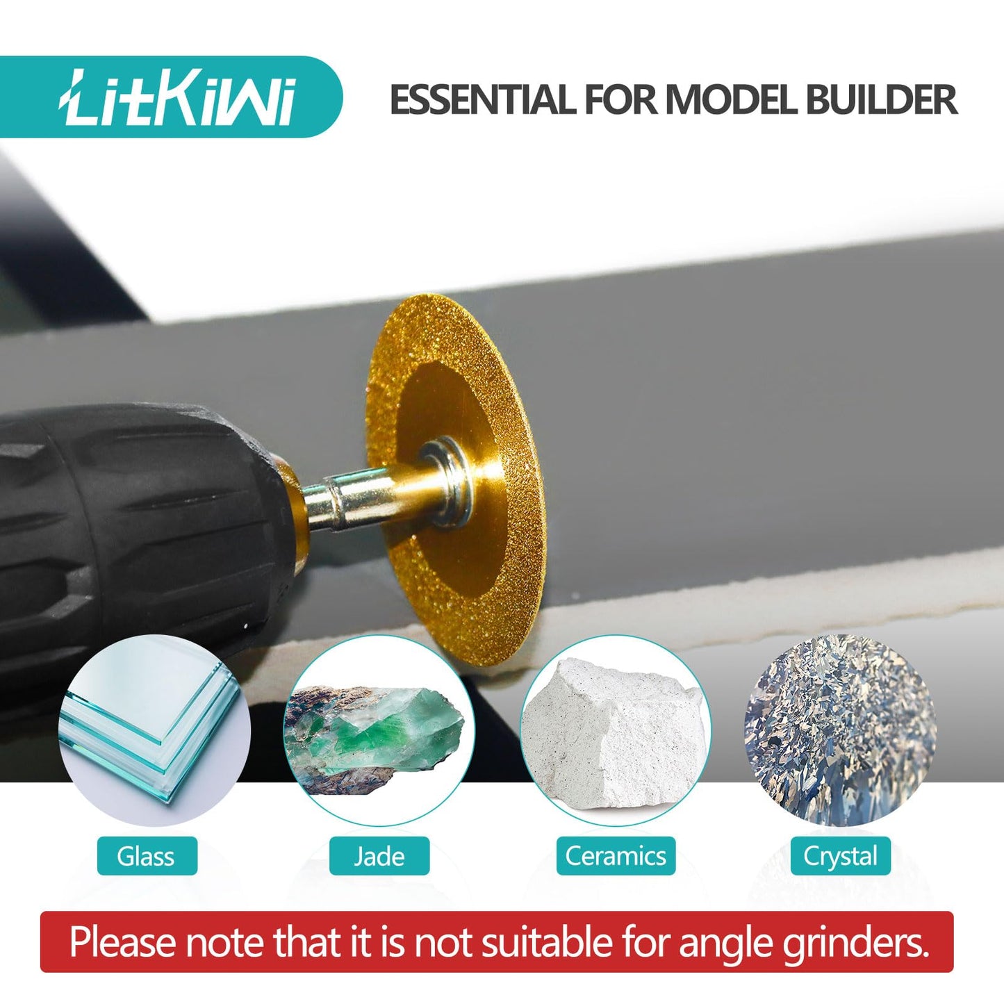 LitKiwi Mini Glasses Cutting Disc,1mm Ultra-Thin Diamond Cutting Blade Wheel,with 2 Sizes Round Mandrels,for Cutting Glass, Jade, Crystal, Ceramics and etc.