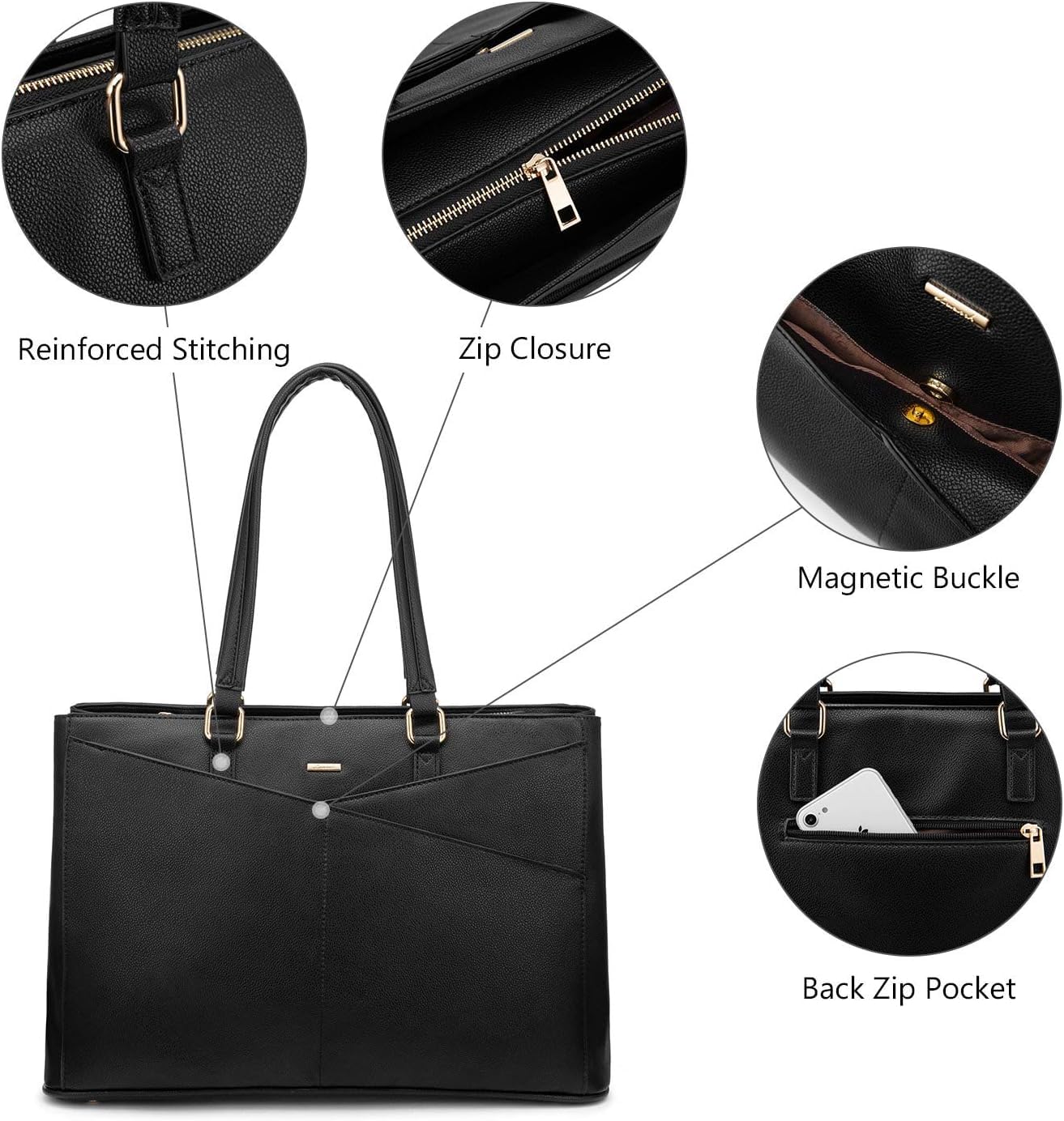 LOVEVOOK Laptop Tote Bag for Women 15.6 Inch Leather Work Bags with Large Cup Holder for Teacher Work Business,Brown