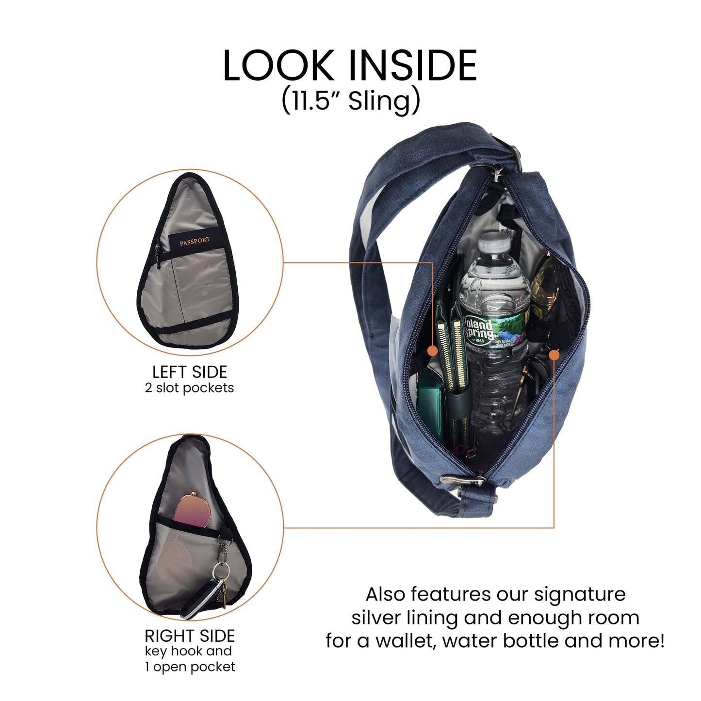AmeriBag 11.5" Recycled Nyon Healthy Back Bag Ergonomic Crossbody Sling for Everyday Use, Travel & Walking Comfort (Black)