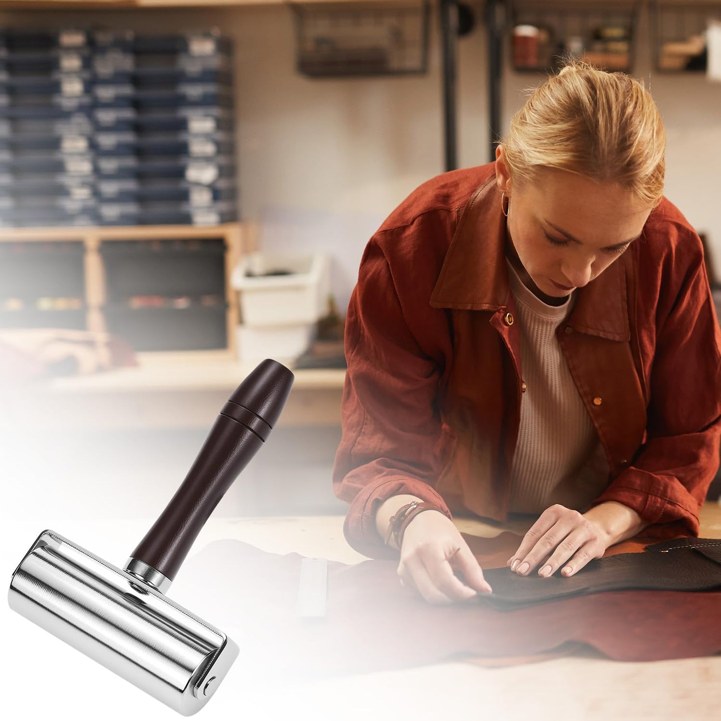 QWORK Leather Press Edge Roller for Leather Crafting and Seam Rolling (3.93''/100mm)